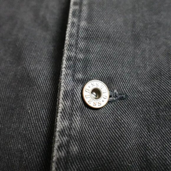 Vintage Guess Jeans Jacket Women's Medium Black Denim Plaid Lined Button Up - Picture 3 of 9